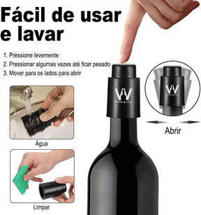 Vacuo Portátil Vinho em casa + Abridor Sommelier Black Oak