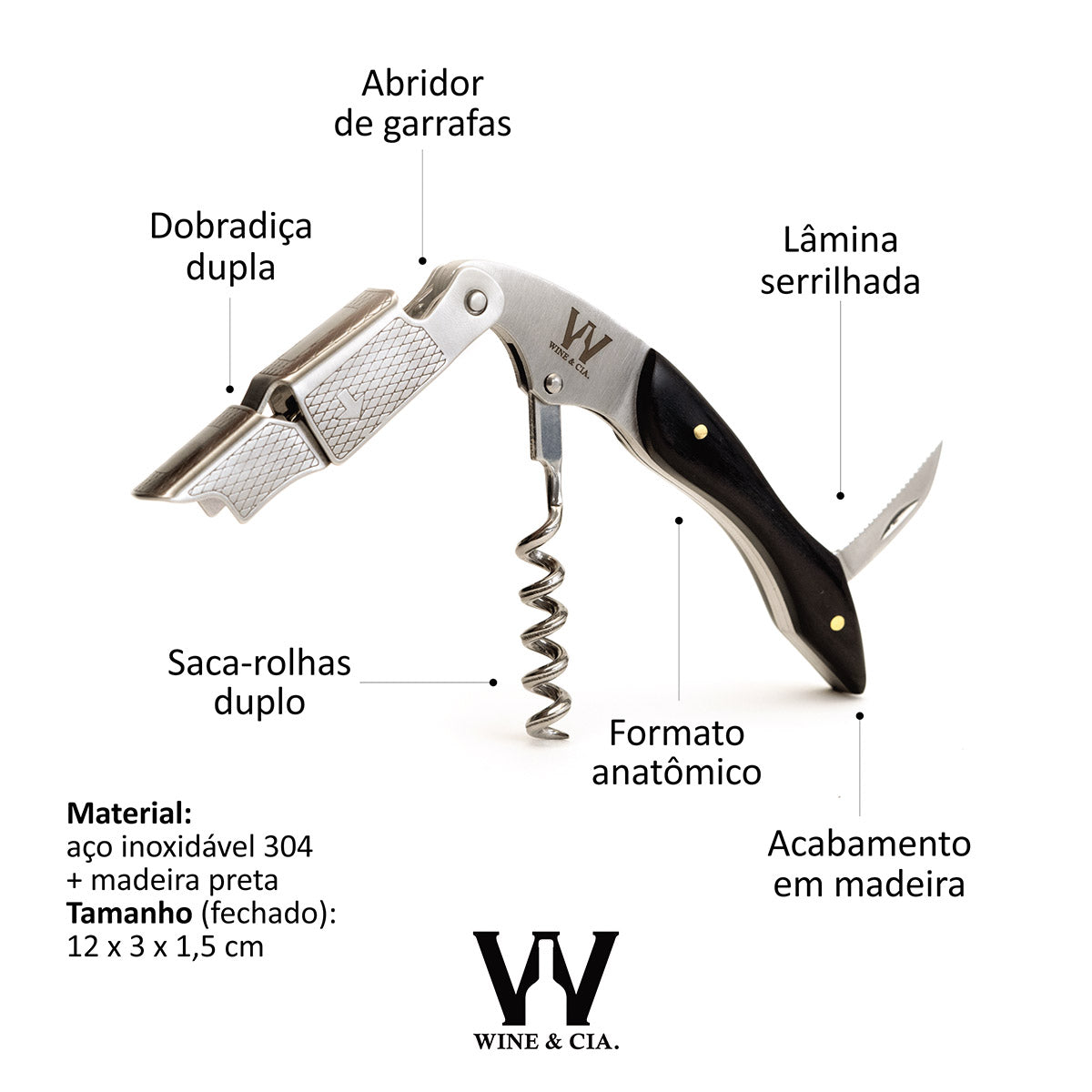 Vacuo Portátil Vinho em casa + Abridor Sommelier Black Oak