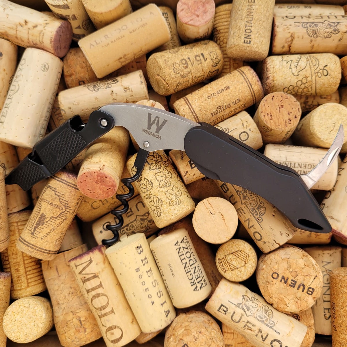 Abridor de vinho profissional sommelier em aço 304 Preto ABS