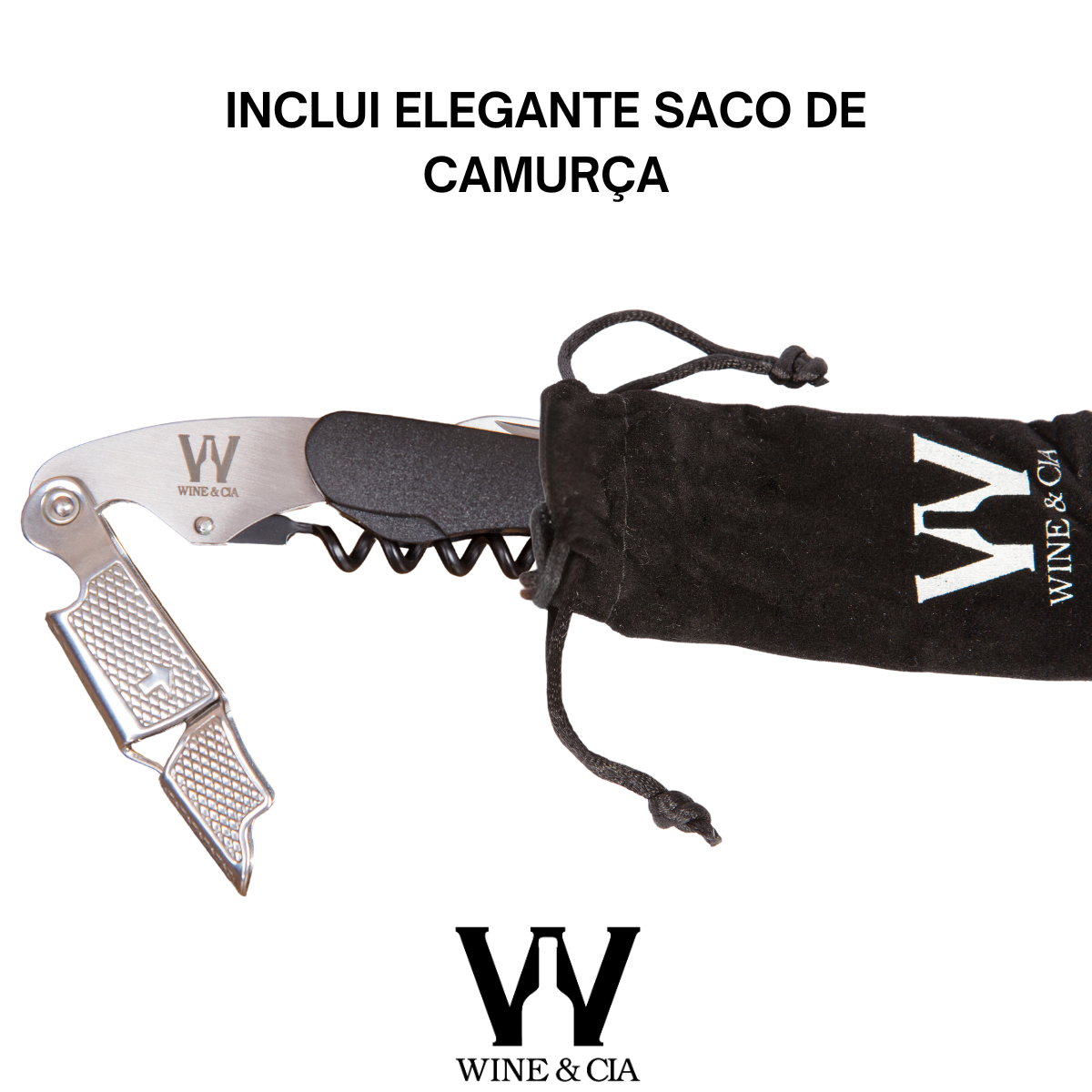 Abridor de vinho profissional sommelier em aço 304 e cabo plastico ABS