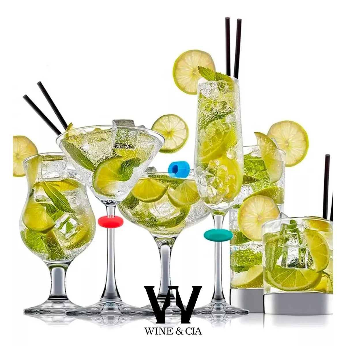 Kit Marcadores Pingente de Silicone para Copos e Taça de Vinho