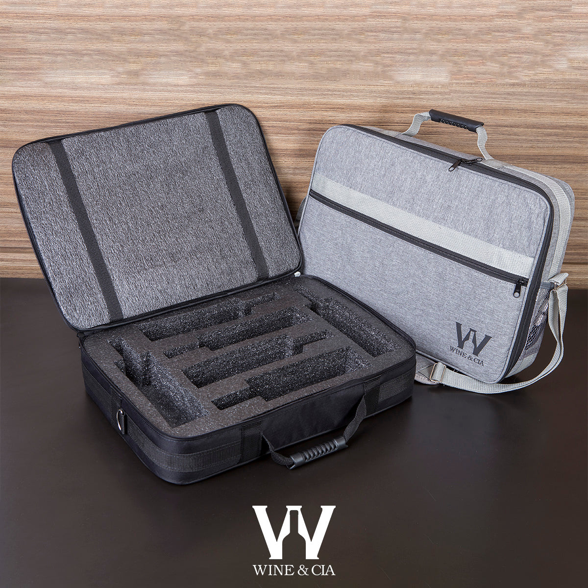 Mala Com Espuma Protetora Melhor Cia - Cinza 6 garrafas