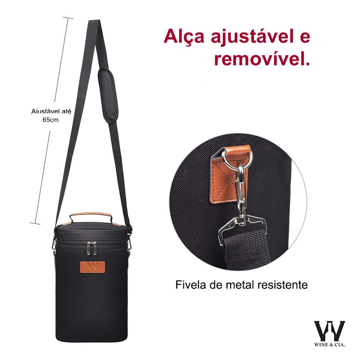 Bolsa Térmica Noir 2 Garrafas + 2 Garrafa de Vinho Exclusivas Kit Premium